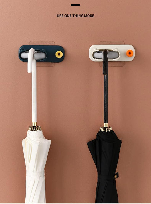 2in1 Bathroom Mop Bracket with Wall-Mount Sticker, Easy-Install Strong Hook, Nail-Free Duster Cloth Supporter (Orange)