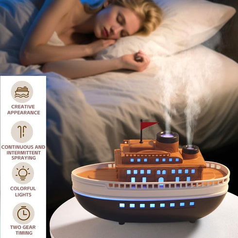Thoughtalk 300ml 8-Hour Wood-Look Cartoon Boat Ornament Oil Diffusers with Capacity for Large Rooms, Auto Shut-Off