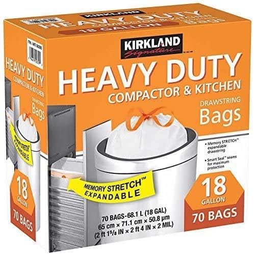 KIRKLAND SIGNATURE Compactor Kitchen Trash Bag with Gripping Drawstring Secure Full Size, New