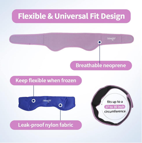 NEWGO Headache Ice Pack Head Wrap for Migraines, Cold Therapy Wrap for Headache Relief, Tension, Sinus Pain (Purple)
