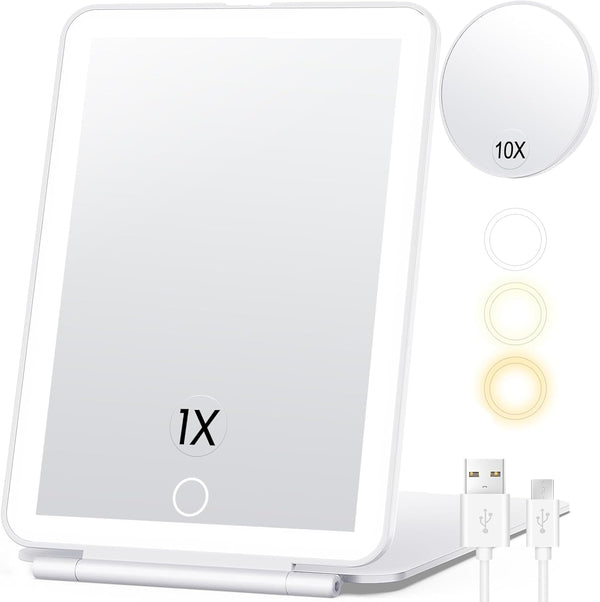 Rechargeable Makeup Mirror for Travel, Vanity Mirror with 80LEDs, 3 Color Light, Portable Ultra Slim Lighted Mirror