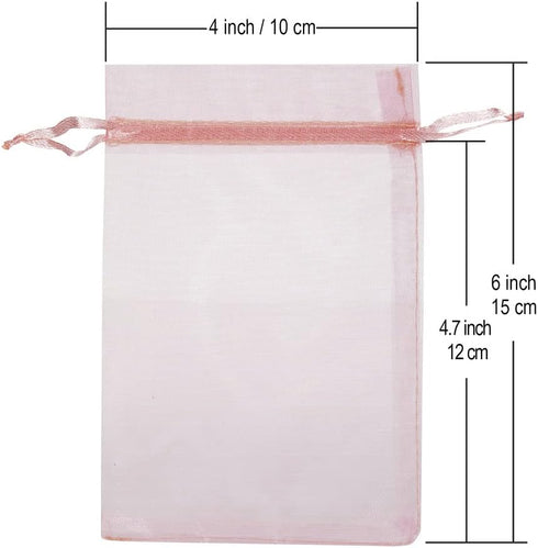 HRX Package 100pcs Blush Pink Organza Gift Bags, 4 x 6 inch Drawstring Jewelry Pouches for Party, Wedding, Baby Shower