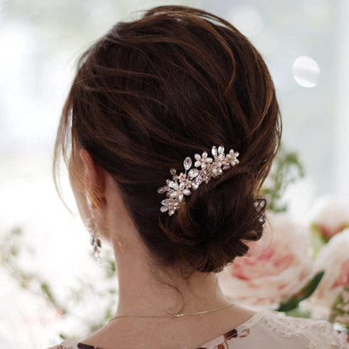 Unicra Bridal Hair Pins, Pack of 2 Rose Gold Crystal Flower Hair Accessories for Women and Girls Party Hair Clips
