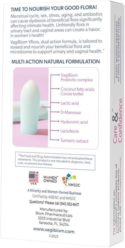 VagiBiom Dual Action Formula. Vaginal and Urinary Support to Balance Intimate Flora. Lactoferrin + Mannose +