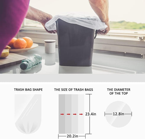 Teivio 5 Gallon 220 Counts Clear Strong Trash Bags, Garbage Bags, Bin Liners for Bathroom Home Office Kitchen