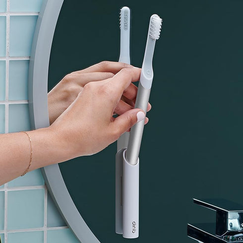 Quip Sonic Toothbrush for Adults, Timer, Extra Brush Head, Travel Cover Mount, Metal Handle, Silver