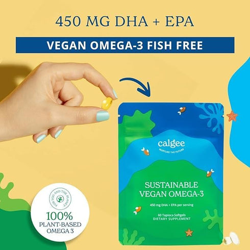 Vegan Omega-3: 450mg DHA & EPA - Plant-Based Algae Oil - Brain, Heart, & Joint Health. Carrageenan-Free Fish Oil Alternative. US-Grown Algae in Eco-Friendly Pouch (60 Ct)