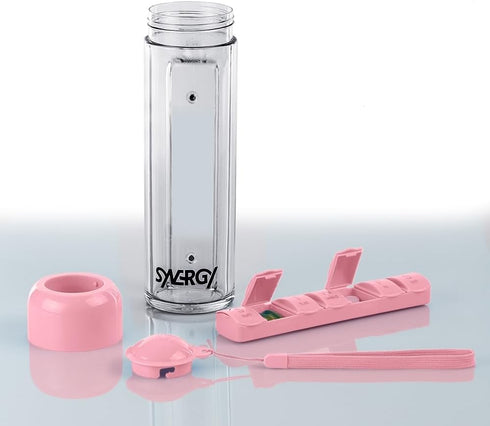 ideable creations 7-Day Pillbox 400ml Synergy Water Bottle & Pill Organizer - Travel Storage Container for Water