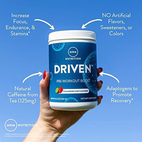MRM Nutrition Driven Pre-Workout Powder | Strawberry Kiwi | 125mg Caffeine | Vegan Gluten-Free | 29 Servings