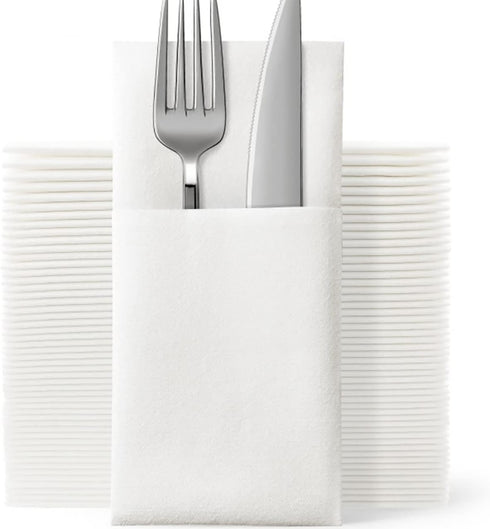SUZZYVINE Disposable Dinner Napkins with Built-in Flatware Pocket,Cloth Like Lunch Napkins For Wedding Party Linen Feel, 50 Count 16" x 16" by SUZZYVINE