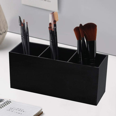 Weiai Black Acrylic Makeup Brush Holder Organizer, 3 Slot Cosmetics Brushes Storage Solution
