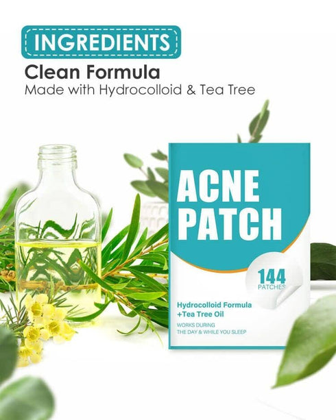 Pimple Patches for Face, Hydrocolloid Acne Patches with Tea Tree Oil, Vegan Zit Patch, Blemish Cover (144 Count)