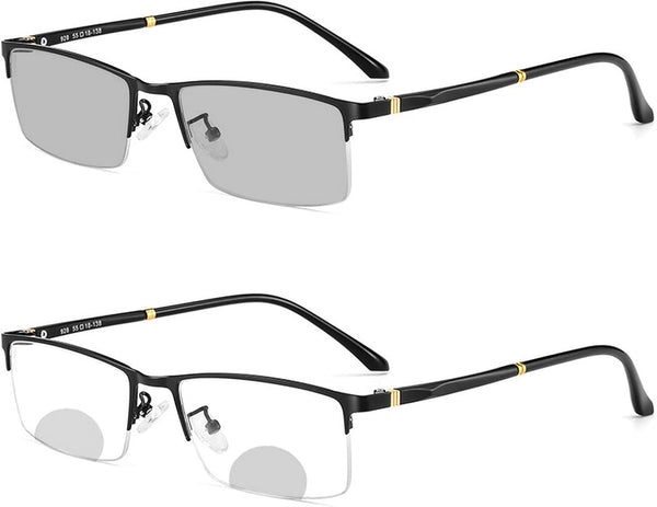 Transition Photochromic Rectangular Frame Bifocal Reading Glasses for Men Women, UV400, Clear Sunglasses