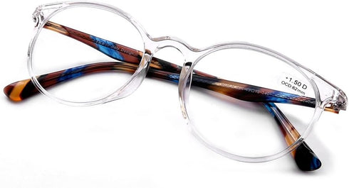DOOViC Italy Design Fashion Reading Glasses for Men Women, Stylish Clear Frames with Case +1.50 Strength