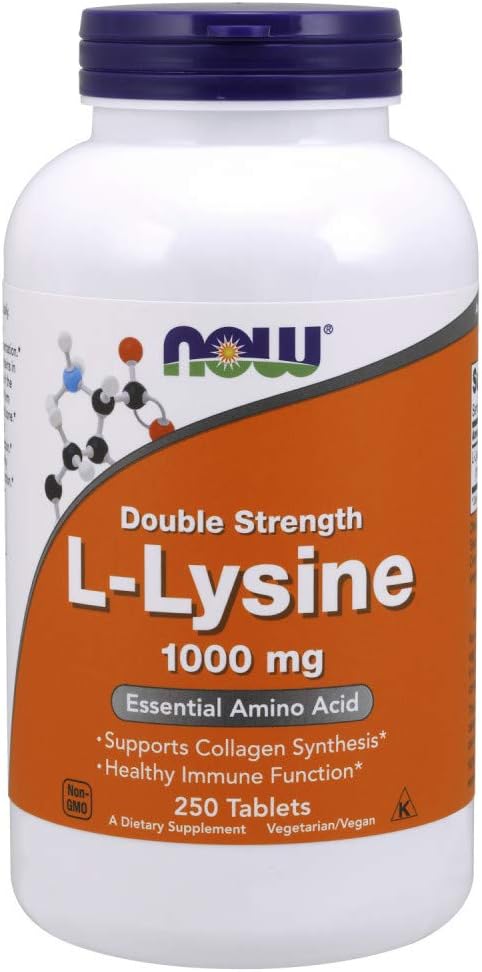 NOW Supplements, L-Lysine (L-Lysine Hydrochloride) 1,000 mg, Double Strength, 250 Tablets