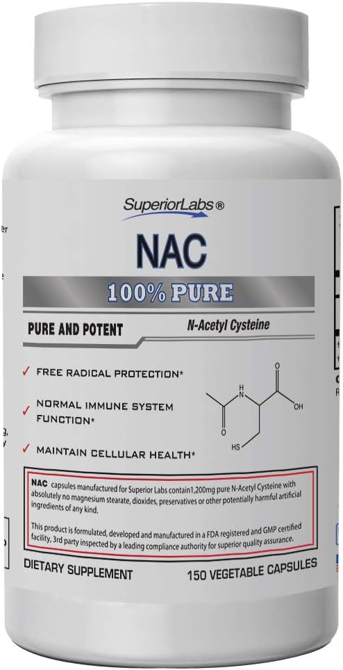 Superior Labs NAC (N-Acetyl Cysteine) Dietary Supplement with Selenium, 1,200mg, 150 Vegetable Capsules