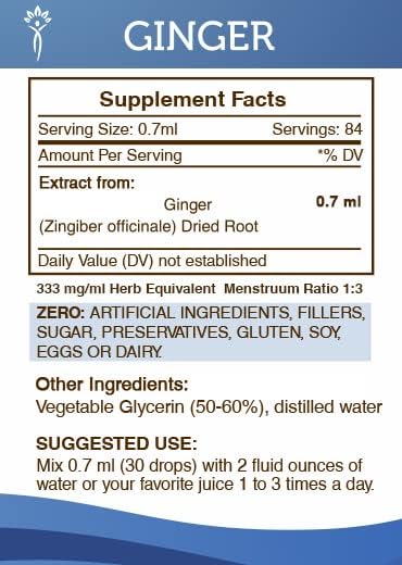Secrets of the Tribe Ginger Tincture, Alcohol-Free Extract, 2 oz Dried Root