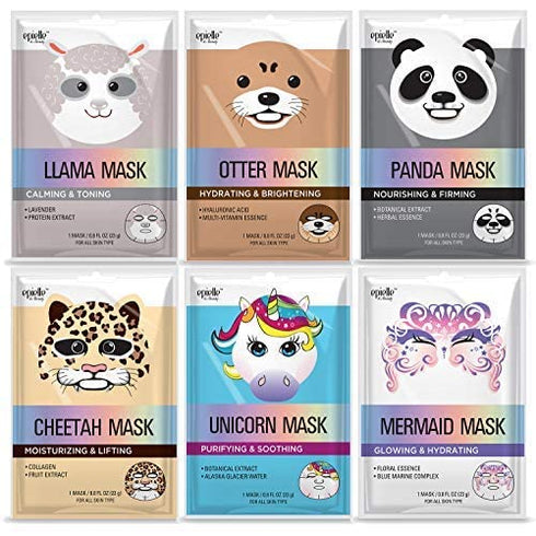 Epielle Panda Character Skincare Sheet Masks, Animal Spa Mask for All Skin Types, Spa Gifts for Women
