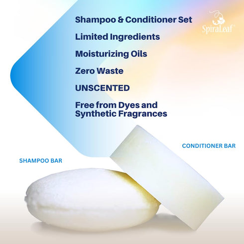 SPIRALEAF Solid Shampoo Bar & Conditioner Bar Set, UNSCENTED, Fragrance-Free, Dye-Free Premium Hair Care Bars