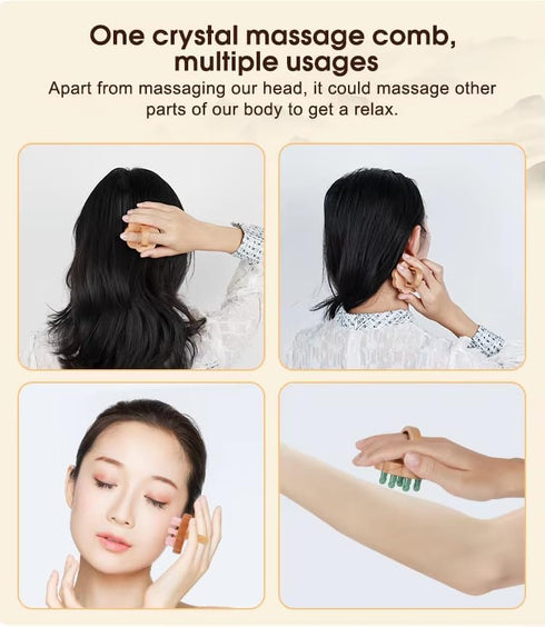 Scalp Massage Comb, Natural Jade Gua Sha and Wooden Massage Brush, Head Massager for Stress Relax,Scalp Care, Body