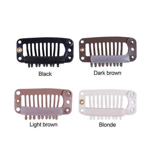 YANTAISIYU 24 pcs/lot 32mm 9-teeth Metal Hair Clip with Rubber Snap Clips for Hairpiece Wig Accessories (Light Brown)