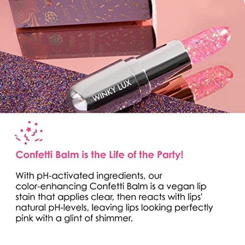 Winky Lux Rainbow Glitter Confetti Balm - Hydrating Lip Balm with Natural Pink Tint and Vanilla Scent