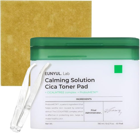 EUNYUL Lab Calming Solution CICA Toner Pad | 60 Pads Face Moisturizer, Vegan Certified Cotton Pad