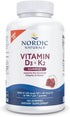 Nordic Naturals Vitamin D3 + K2 Gummies, Pomegranate, 120 Gummies, 1000 IU Vitamin D3 + 45 mcg Vitamin K2