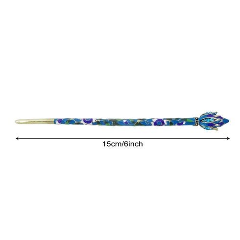 Honbay Vintage Cloisonn Hair Stick with Lotus, Chinese Traditional Style Hairpin, Peacock Blue