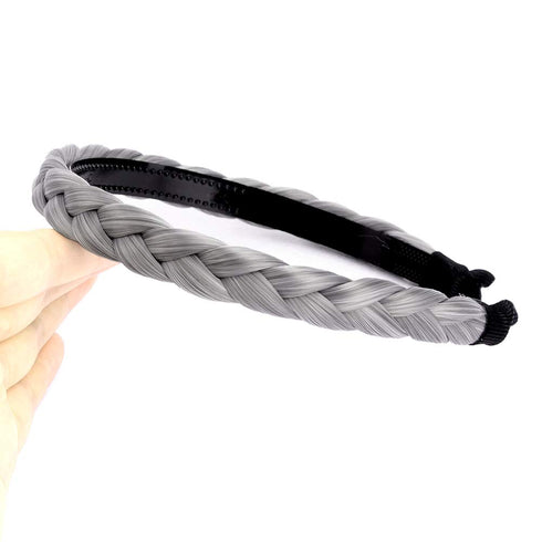 Plaited Braided Headband Hair Band, Synthetic Braid Hairpieces for Women Girl, 0.7 Inch (Smoky Gray)