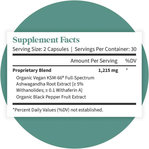 Pattern Wellness Ashwagandha Complex for Men & Women - KSM-66 & Black Pepper Extract - Whole Body & Heart Health - Supports Stress & Mood - Non-GMO - 60 Vegan Capsules