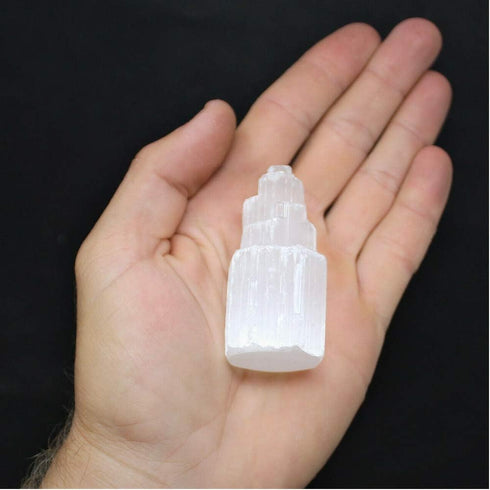 Wixine 2Pcs 1 Selenite Tower & 1 Extra Grade Black Tourmaline - Home Protection Kit Reiki