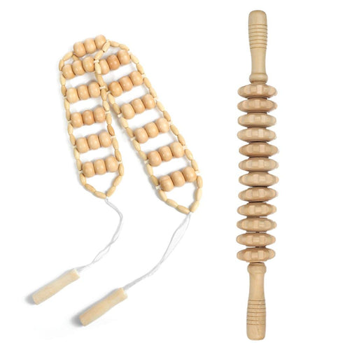 Tressify Wooden Manual Massage Roller Set 2Pcs Back & Body Massager Stick For