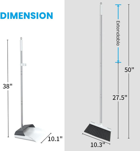 Stand Up Dustpan and Broom Set, 50” Long Handle Broom with Dust Pan, 20° Angled for Ergonomic Home Office Indoor