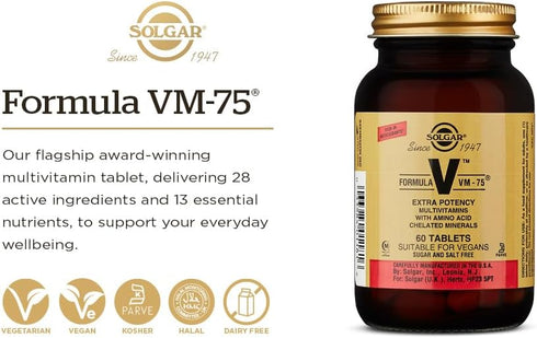 Solgar Formula VM-75, 90 Tablets - Multivitamin with Chelated Minerals, Vegan, Gluten Free, Kosher