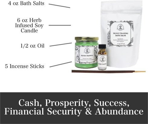 Money Drawing Spell Kit by Art of the Root | Handmade Candle, Bath Salts, Incense & Oil for Prosperity & Success