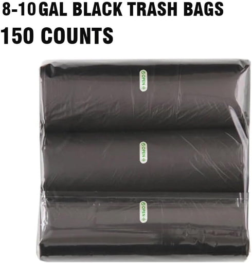 8-10 Gallon Trash Bags, 150 Count, Black Garbage Bags for Bathroom, Office, Industrial, Commercial, Recycling