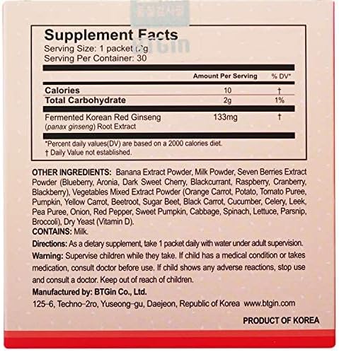 Vita Ginseng Kids Vitamin D, 7 Berries, Banana, 20 Vegetables, Milk Powder for Immune Support, Focus, 30 Packets