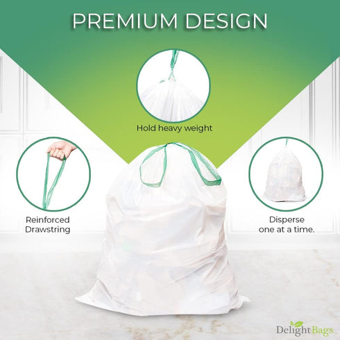 Tall Kitchen (200 count), 13 Gallon, Drawstring Trash Bags, White, Kitchen Bags, 0.9 Mil Thickness, Tall Kitchen Garbage Bags,13 Gallon by Delight Bags