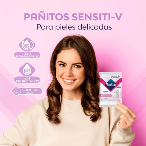 Nosotras Set (6.76oz 200ml) Feminine Wash Intimate Soap Sensiti-V | Kit Jabon Intimo y Paitos Humedos Sensiti-V