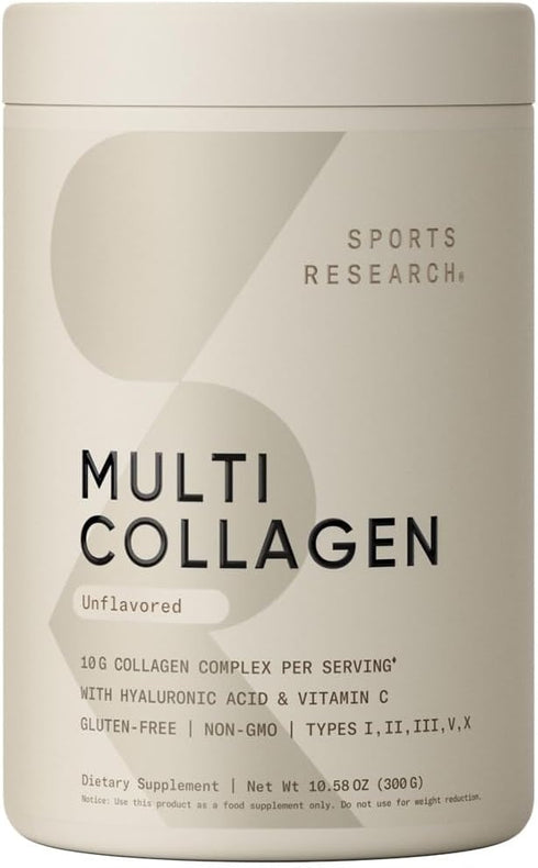 Sports Research Multi Collagen Protein Powder with Hyaluronic Acid + Vitamin C | 30 Servings