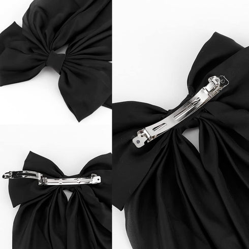 Silky Satin Hair Bows, 2Pcs Big Oversized Hair Bows for Women, White and Black