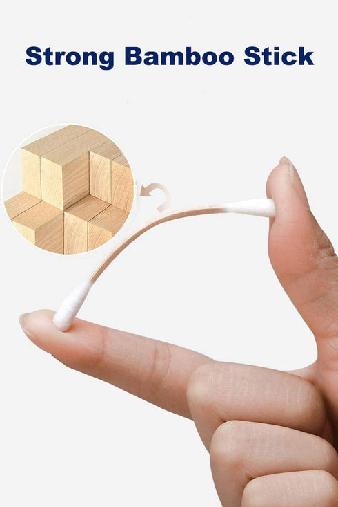Xumzee 500 Count Cotton Swabs with Strong Bamboo Sticks - Biodegradable, Cruelty-Free Cotton Buds