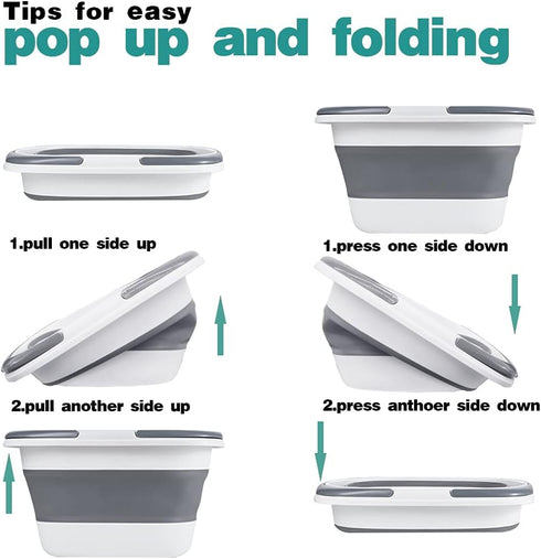Large 4.2 Gallon (16L) Collapsible Mop Bucket with Handle, Space Saving Foldable Water Pail for Camping, Grey