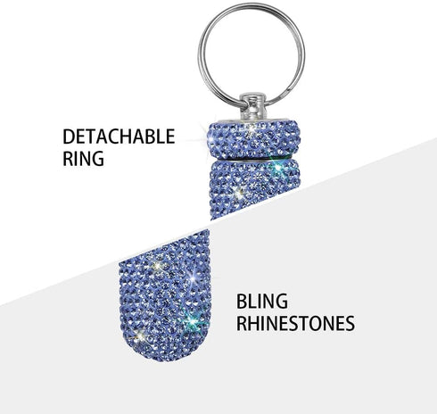 Portable Pill Case, Waterproof Pill Holder with Keychain, Bling Pill Box for Travel, Sky Blue
