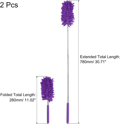 MECCANIXITY Microfiber Duster, 11 to 31 Inch Washable Extendable Brush for Window, Furniture, Ceiling Fan, Purple, Pack