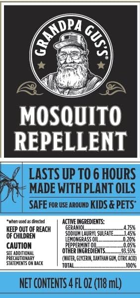 Grandpa Gus's Natural Mosquito Repellent Spray, Time-Release Plant-Based Actives, Non-Greasy, No Stains, No DEET, 4 oz (Pack of 2)