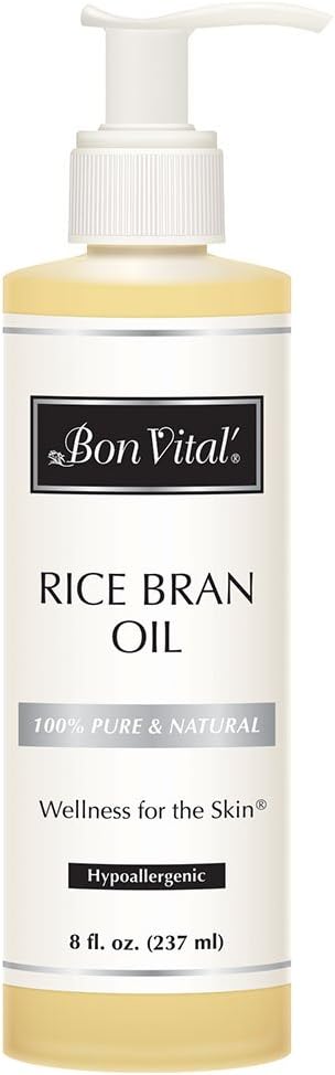 Bon Vital' Rice Bran Oil, 100% Pure and Cold Pressed Carrier Oils for Diffusers, Professional Massage Oil, Best Beauty Secret for Soft & Smooth Skin, Moisturizer & Sore Muscle Relief, 8 Ounce Bottle