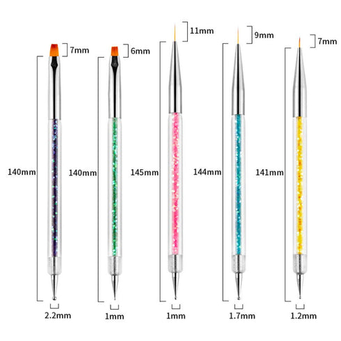 Nail Art Brushes 5pcs Double Ended Brush & Dotting Tool Kit, Including Nail Liner Brush and Dotting Pens for Nail Art