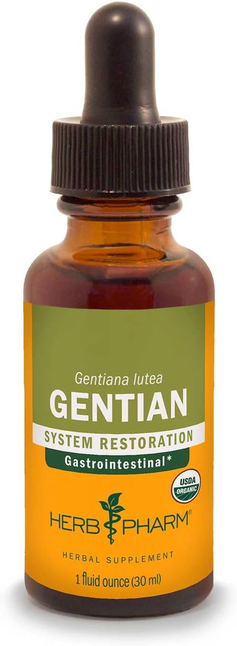 Herb Pharm Certified Organic Gentian Liquid Extract, 1 Ounce for Digestive Support